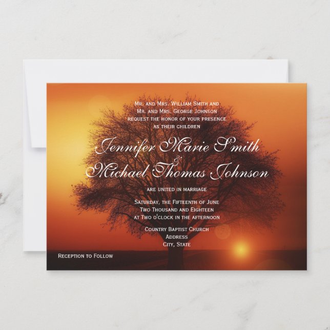 Einladungen zur Sunset Tree Silhouette Hochzeit im (Vorderseite)
