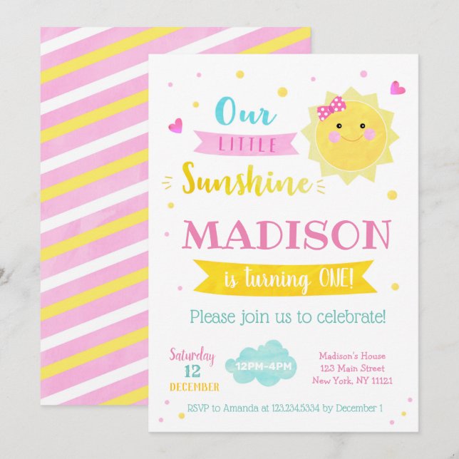 Einladungen zur Sunshine Birthday Party (Vorne/Hinten)