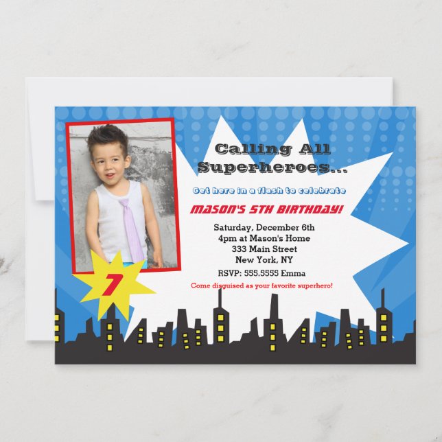 Einladungen zur Superhero Birthday Party (Vorderseite)