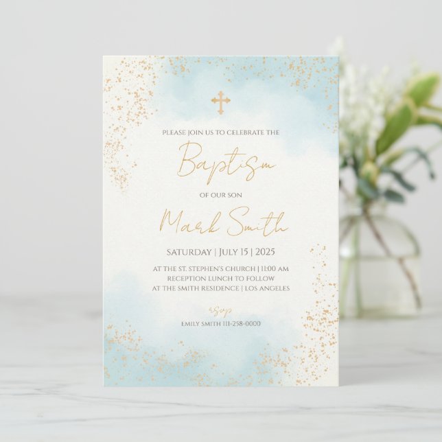 Einladungen zur Taufe Boy & Boy Christening (Stehend Vorderseite)