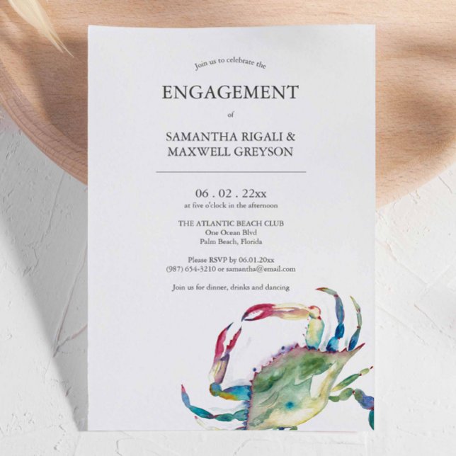 Einladungen zur Verlobung von Nautic Crab (Nautical crab engagement invitations features unique art and design by Victoria Grigaliunas)