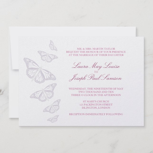 Einladungen zur Vintagen Butterfly-Hochzeit (Vorderseite)