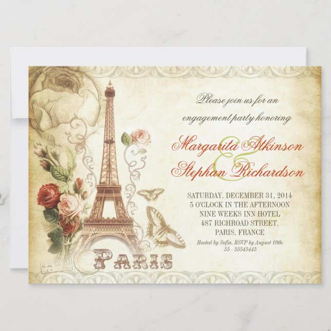 Einladungen zur Vintagen PARIS-Party (Vorderseite)