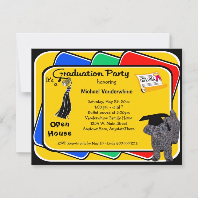Einladungen zur Yorkiepoo Black Graduation Party (Vorderseite)
