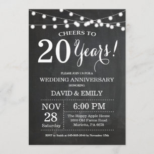 Einladungs-Chalkboard zum 20. Hochzeitstag Einladung