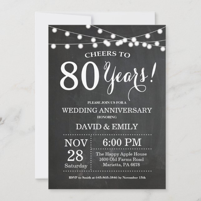 Einladungs-Chalkboard zum 80. Hochzeitstag Einladung (Vorderseite)