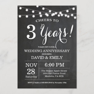 Einladungs-Chalkboard zum dritten Hochzeitstag Einladung