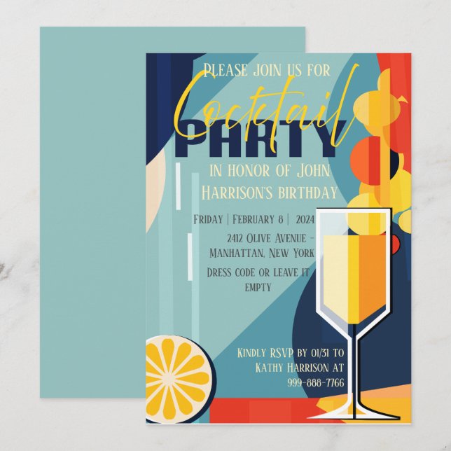 Einladungs-Cocktail Party Einladung (Vorne/Hinten)