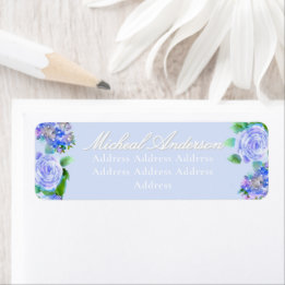 Einladungs-Etikett für Hochzeiten mit blauer Rose