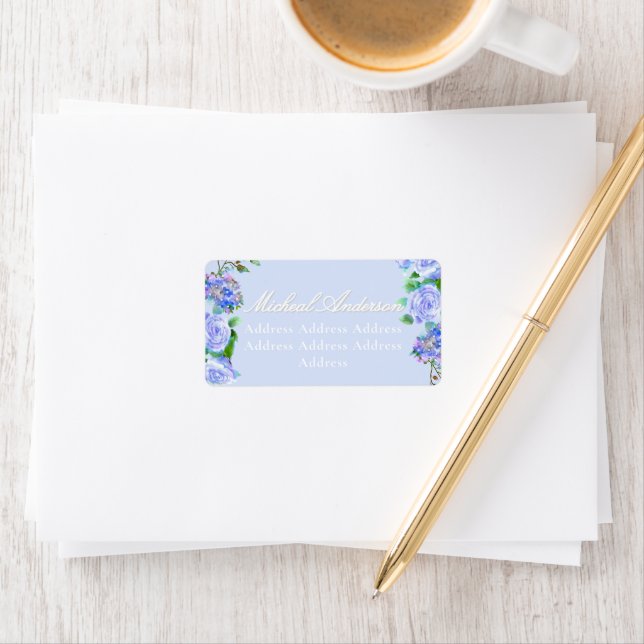Einladungs-Etikett für Hochzeiten mit blauer Rose Adressaufkleber (Insitu)