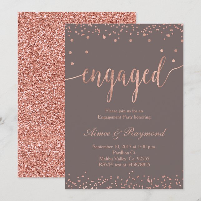 Einladungs-Karte der Rose Gold-Engagement-Partei Einladung (Vorne/Hinten)