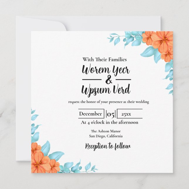 Einladungs-Kartendesign für Hochzeitfarben-Blume Einladung (Vorderseite)