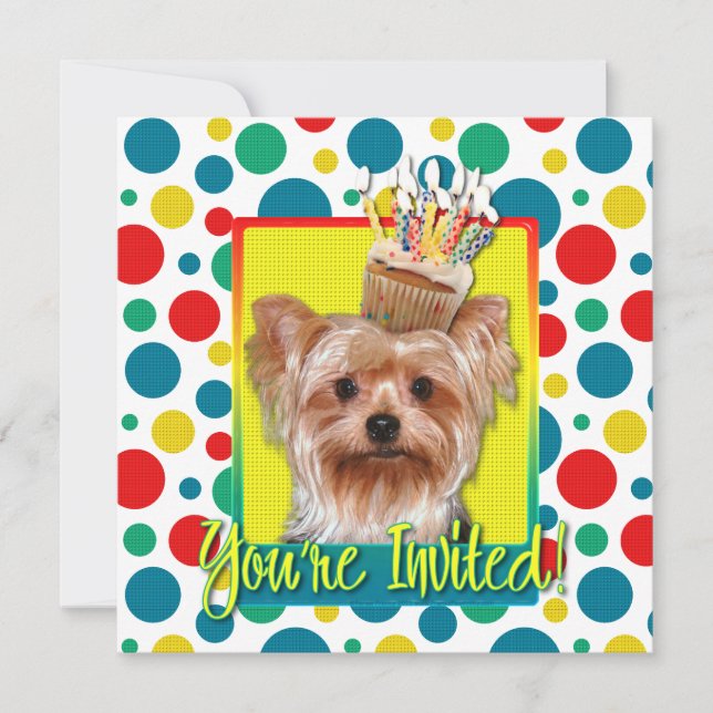 Einladungs-kleiner Kuchen - Yorkshire Terrier Einladung (Vorderseite)