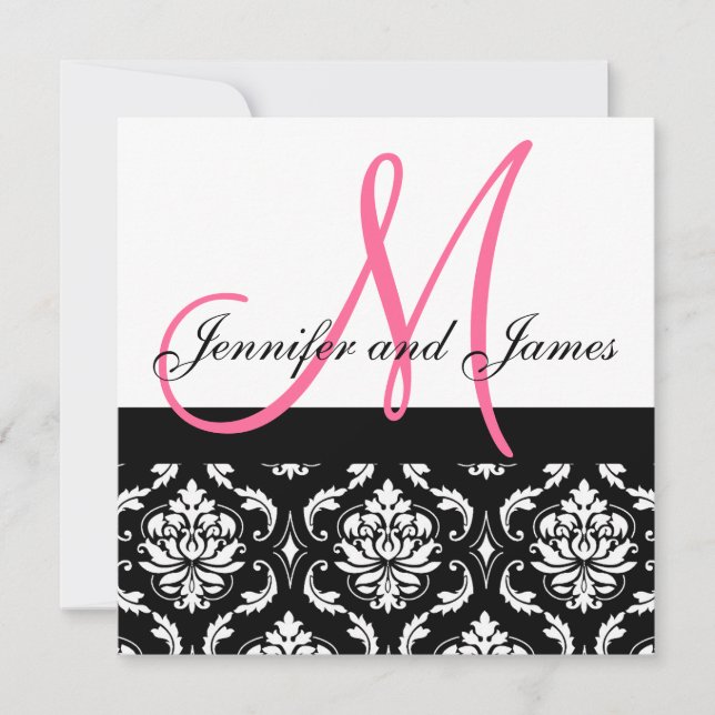 Einladungs-Monogramm-Namen heiß rosa Damaskus Einladung (Vorderseite)