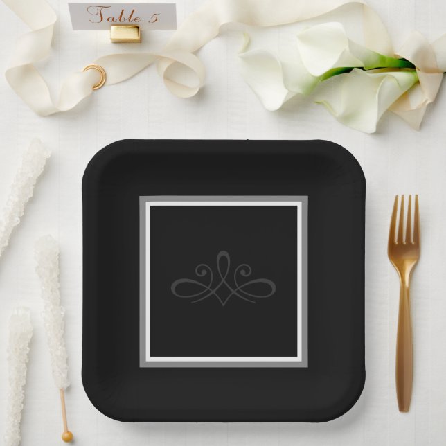 Einladungs-Teller in Schwarzweiß Pappteller (Hochzeit)