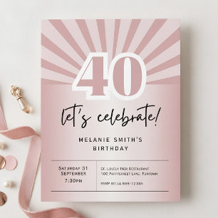 Einladungskarte 40. Geburtstag, Retro-Roségold