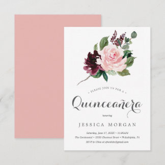 Einladungskarte Blush Burgundy Quinceanera