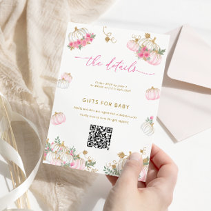Einladungskarte für Baby-Party mit Kürbis rosa Blu