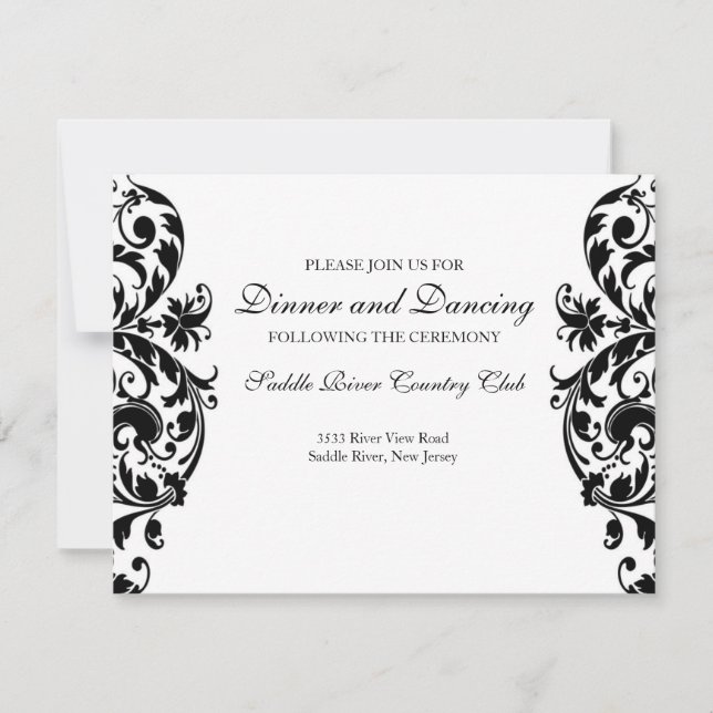 Einladungskarte für Black Damask Wedding Empfang (Vorderseite)
