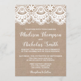 Einladungskarte für Burlap- und Spitzen-Hochzeit, 