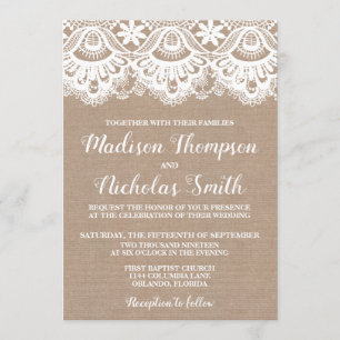 Einladungskarte für Burlap- und Spitzen-Hochzeit, 