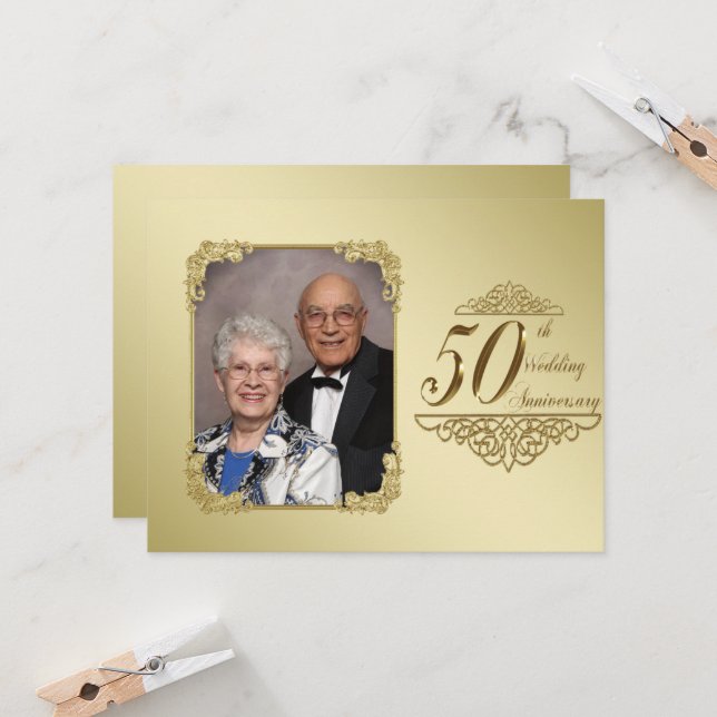 Einladungskarte für das 50. Foto zum Hochzeitstag (Vorderseite/Rückseite Beispiel)