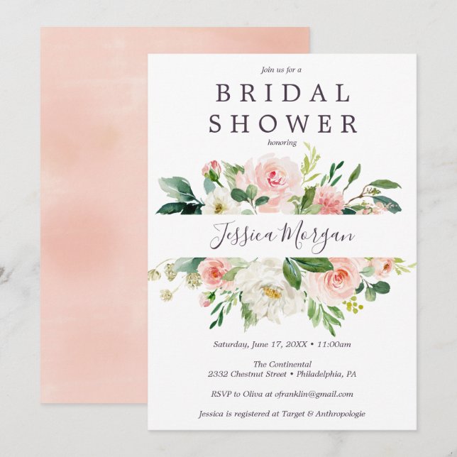 Einladungskarte für das Airy Blush Bridal (Vorne/Hinten)
