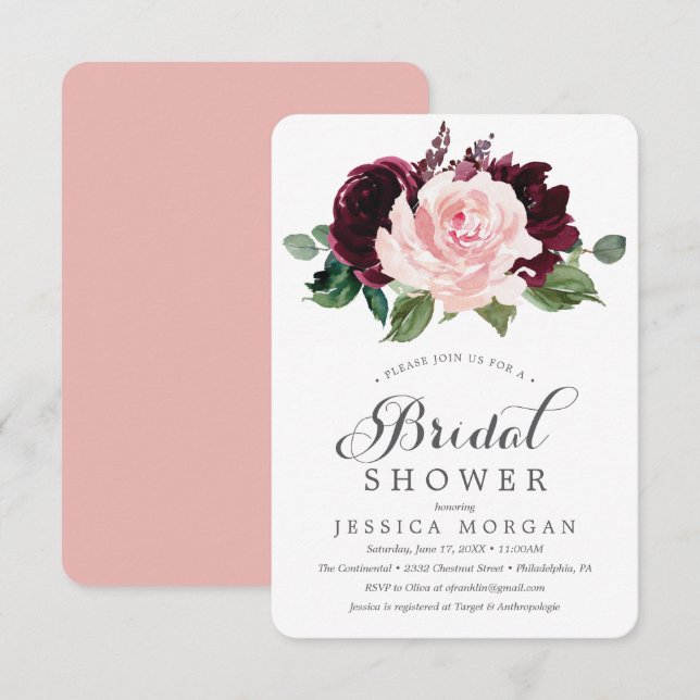 Einladungskarte für die Dusche Burgundy Bridal (Vorne/Hinten)