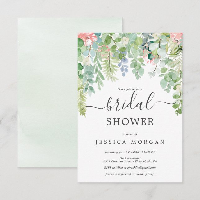 Einladungskarte für die Dusche von Soft Greenery B (Vorne/Hinten)