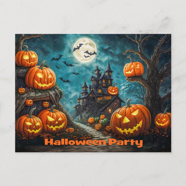 Einladungskarte für eine Halloween Party Ankündigungspostkarte (Vorderseite)