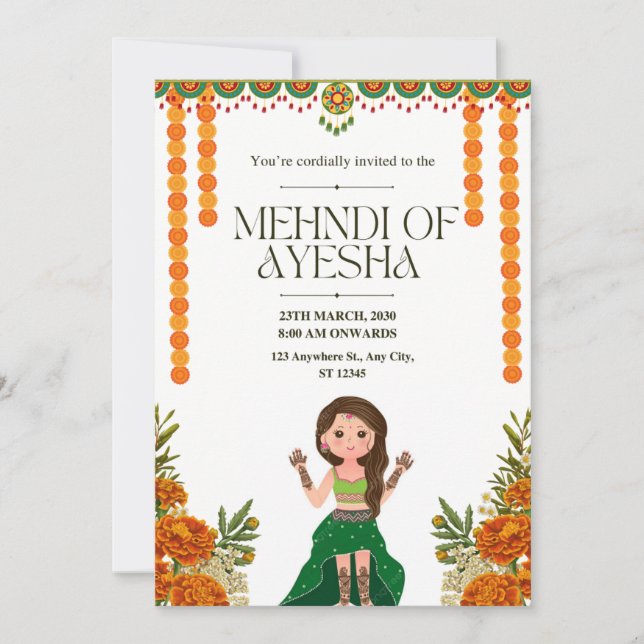 Einladungskarte für Elegant Mehndi (Vorderseite)
