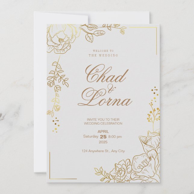 Einladungskarte für Gold und Rosa (Vorderseite)