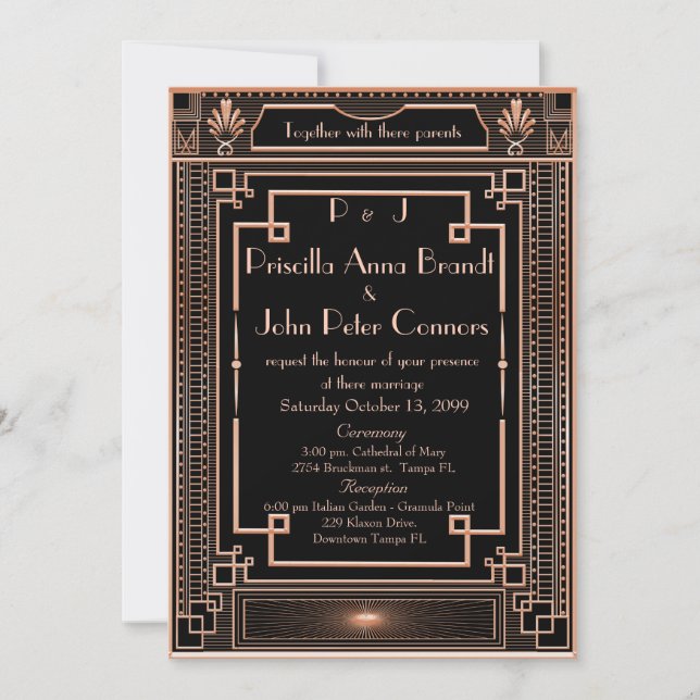 Einladungskarte für Hochzeiten, Art Deco, schwarz, (Vorderseite)