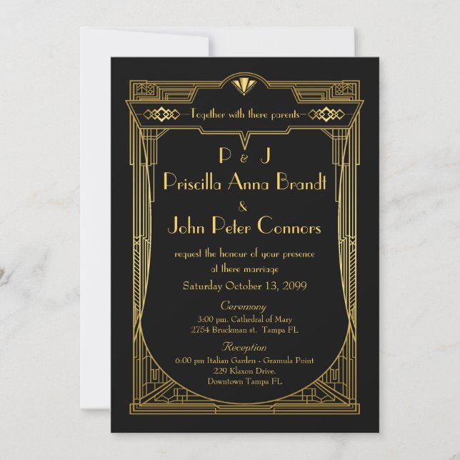 Einladungskarte für Hochzeiten, Great Gatsby, Schw (Vorderseite)
