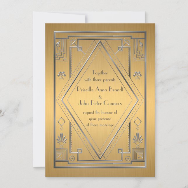 Einladungskarte für Hochzeiten, Great Gatsby, Silb (Vorderseite)