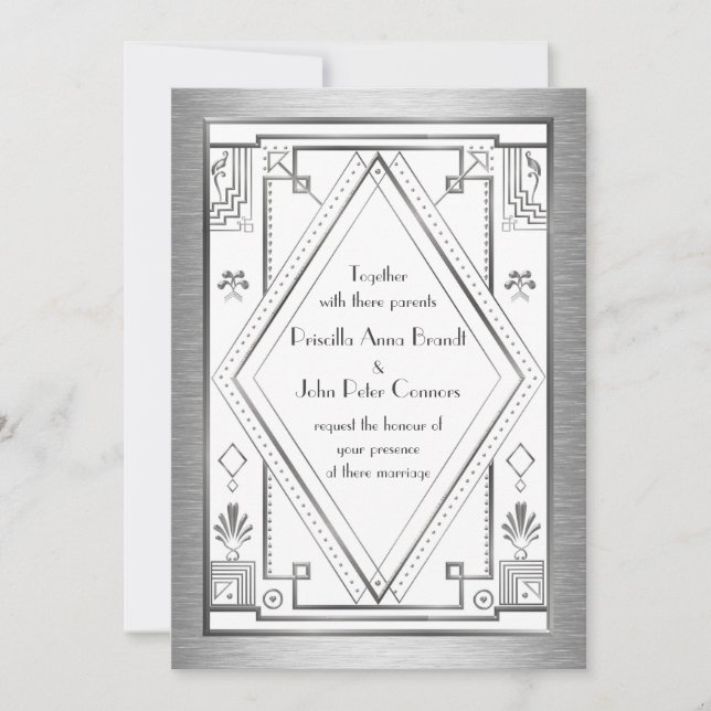 Einladungskarte für Hochzeiten, Great Gatsby, Silb (Vorderseite)