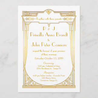 Einladungskarte für Hochzeiten, Great Gatsby, weiß