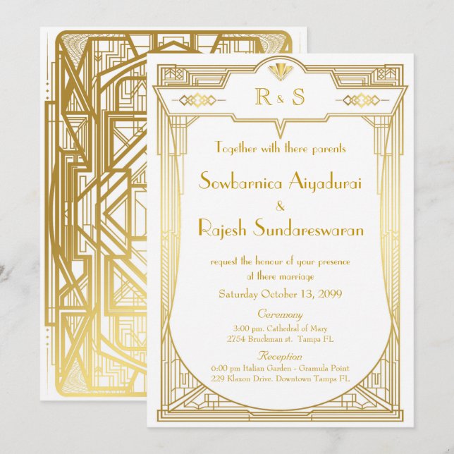 Einladungskarte für Hochzeiten, Großer Gatsby, Gol (Vorne/Hinten)