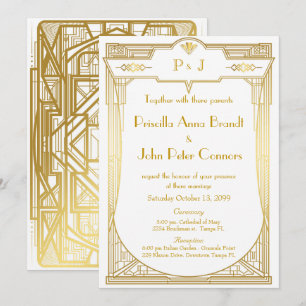 Einladungskarte für Hochzeiten, Großer Gatsby, gol