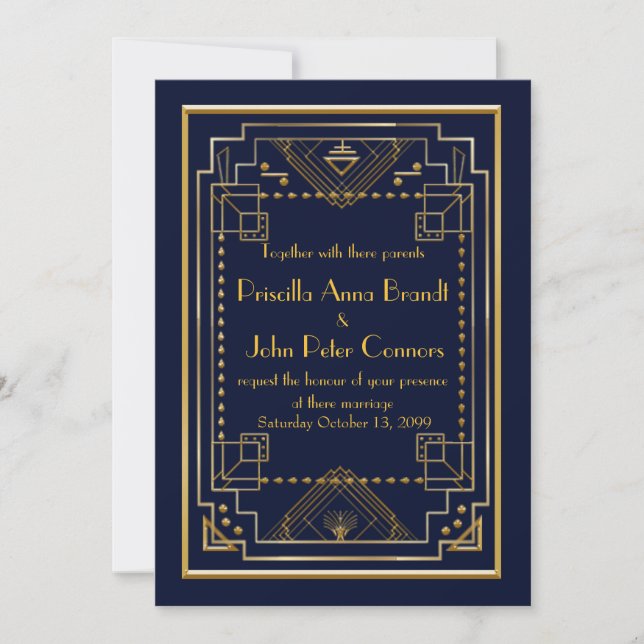 Einladungskarte für Hochzeiten, Großer Gatsby, Mar (Vorderseite)