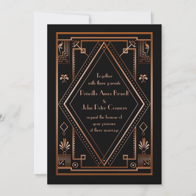Einladungskarte für Hochzeiten, Großer Gatsby, ros (Vorderseite)