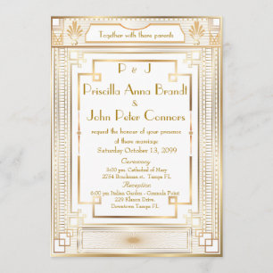 Einladungskarte für Hochzeiten, Großer Gatsby, wei