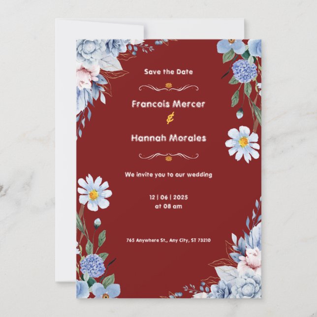 Einladungskarte für Hochzeiten in Rot und Weiß (Vorderseite)
