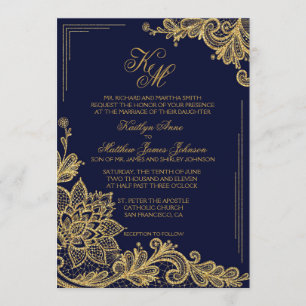Einladungskarte für Hochzeiten von Navy und Gold L