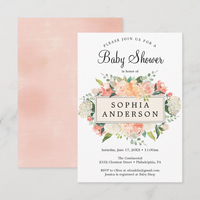 Einladungskarte für hübsches Peach Baby (Vorne/Hinten)