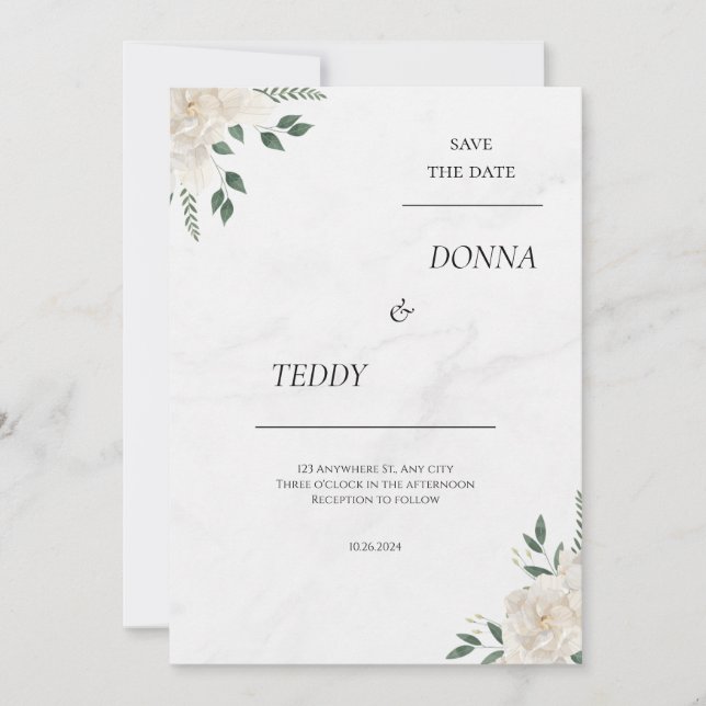 Einladungskarte für Minimalistische Marmorhochzeit (Vorderseite)