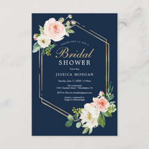 Einladungskarte für Navy Blue Gold Blush Bridal Du