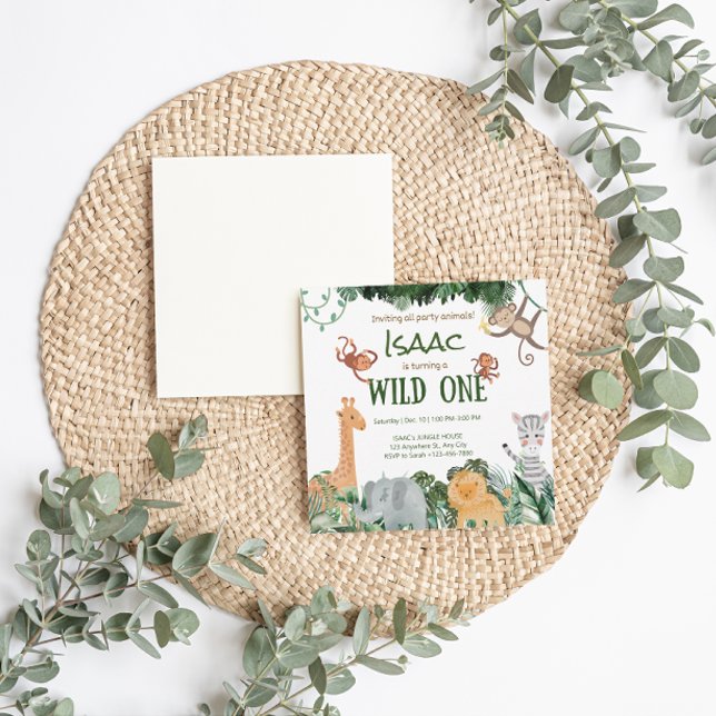 Einladungskarte für Party Wild zum Geburtstag (Party Animals Wild One Birthday Invitation Card)