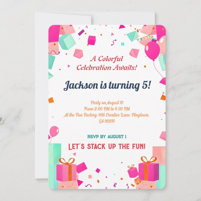 Einladungskarte für Pastel Geometric Birthday Bloc (Vorderseite)