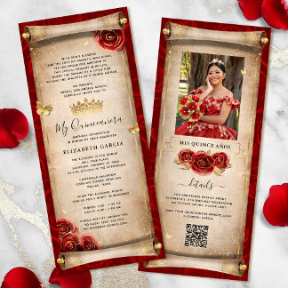 Einladungskarte für Red and Gold Quinceanera Scrol